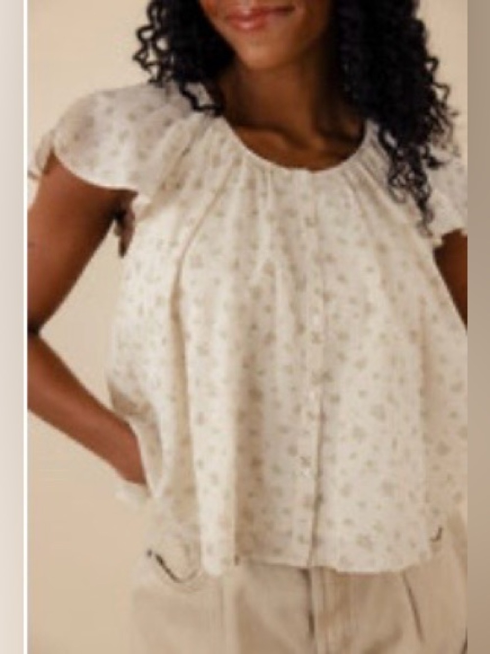 Roolee Maria Flutter Sleeve Blouse Cornsilk Button Up NWT Size M